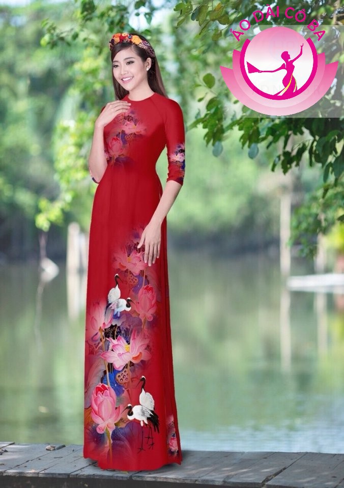 Áo dài tay lỡ in hoa sen mẫu AD N2106 - Đỏ