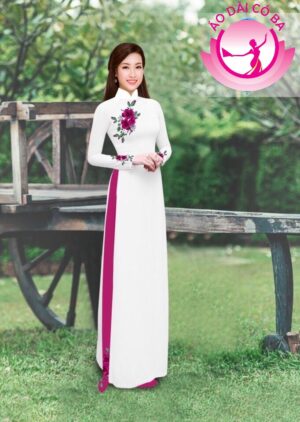 áo dài truyền thống in hoa hồng mẫu 5.1
