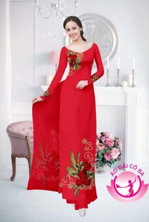 Áo dài truyền thống in hoa hồng mẫu 2.5